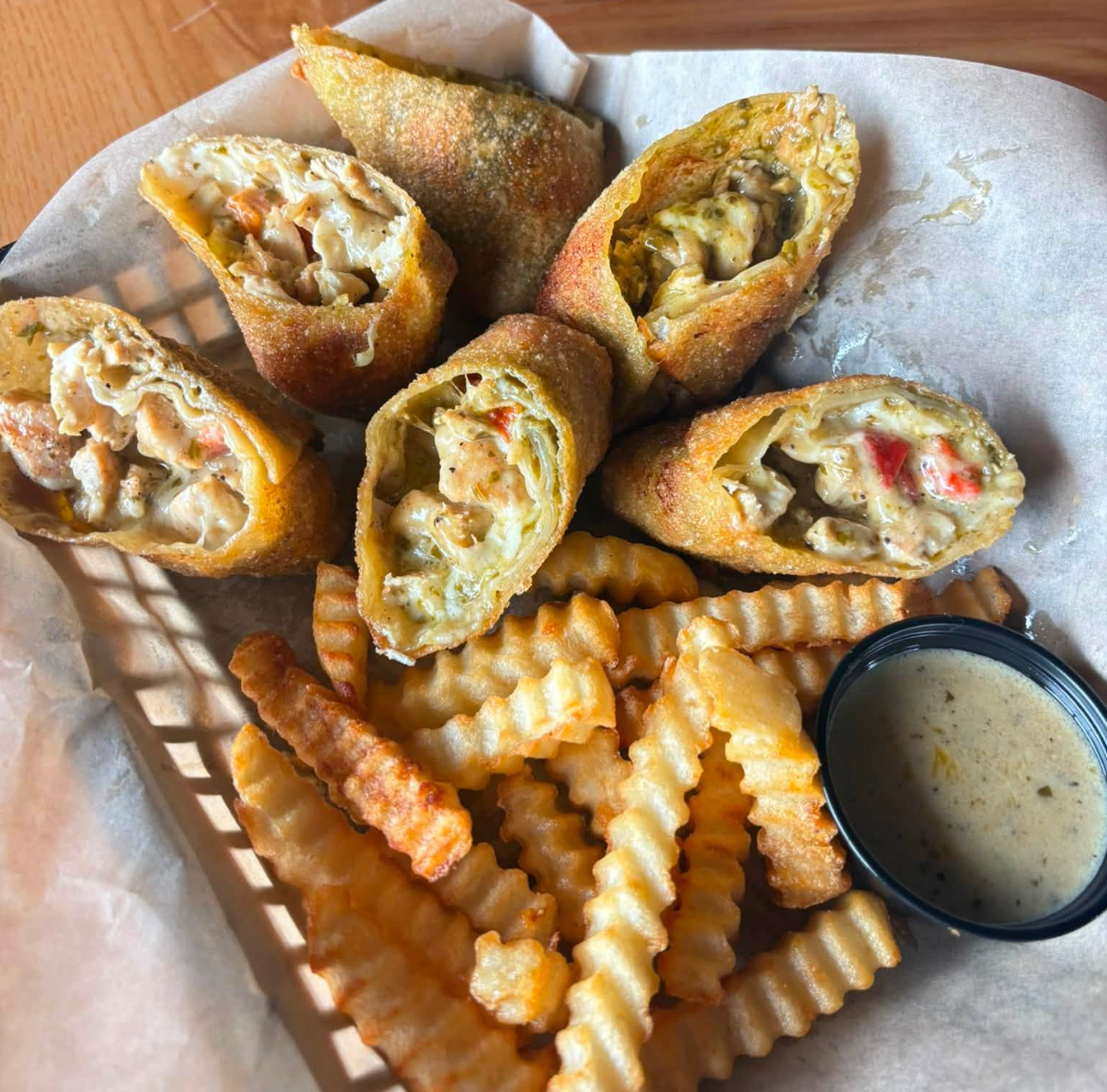 Cheesesteak eggrolls with fries